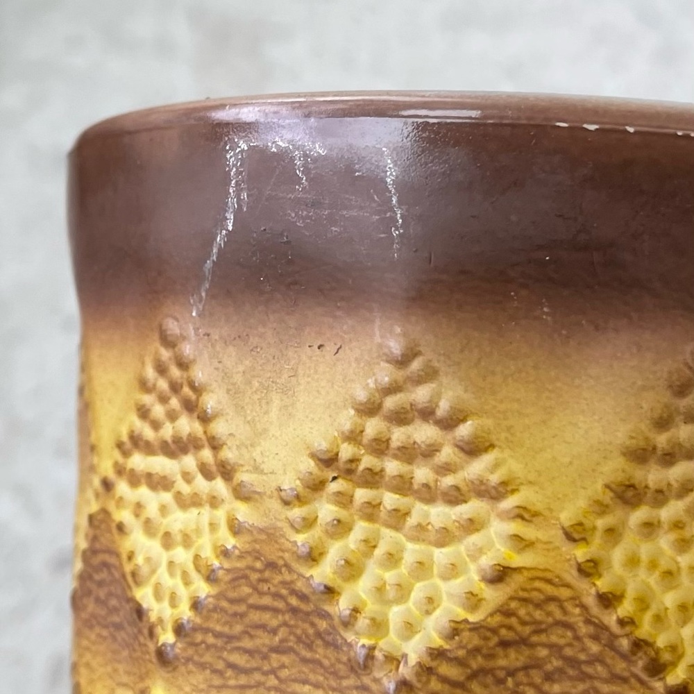 Vintage Fire King Yellow & Brown Diamond Pattern Coffee Mug Milk Glass Anchor - Picture 5 of 7